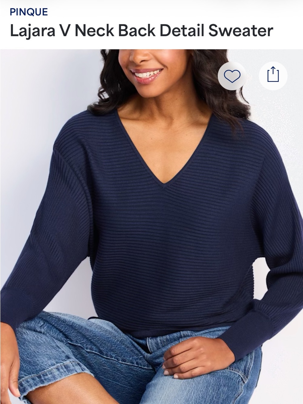 Pinque Lajara Ribbed V-Neck Sweater in Navy